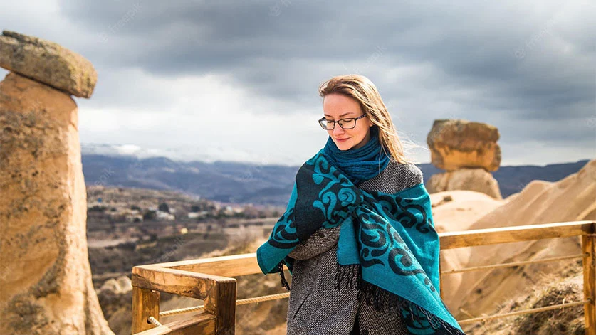 A tourist not wearing hijab in Cappadocia