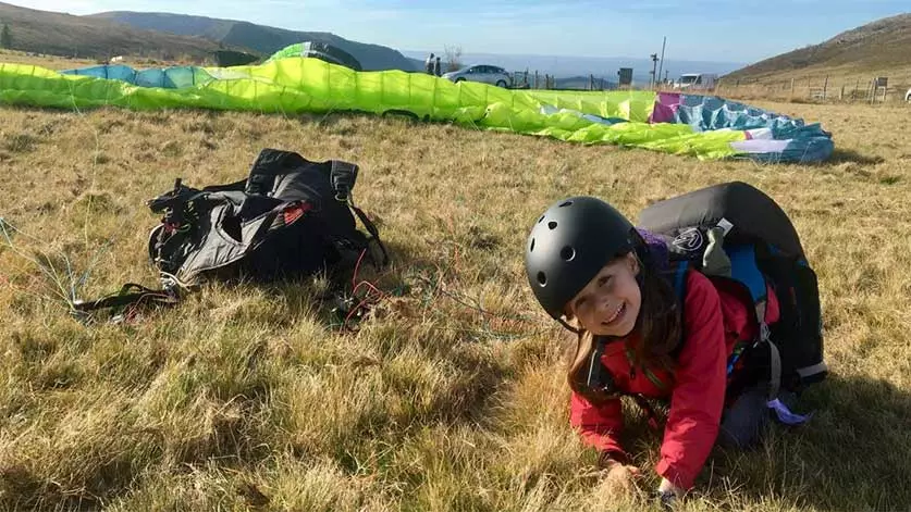 A child getting ready to paraglide in Kas