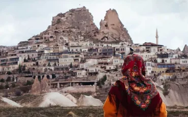 A woman wearing hijab standing in Cappadocia